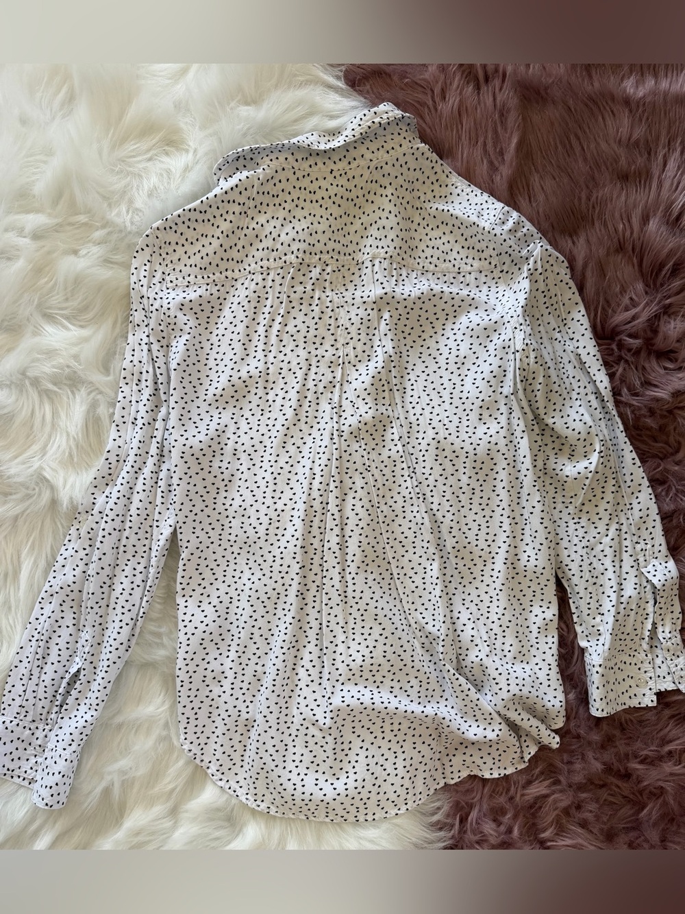 Velvet Heart White Button Down Shirt w/ Black Hearts - Picture 4 of 4